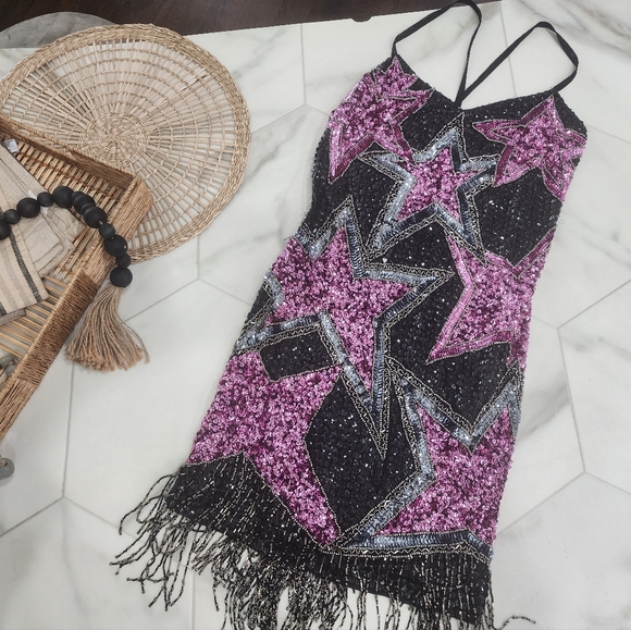 [ NASTY GAL] brand new with tags  Women's size 6- TASSEL  BEADED STAR MINI DRESS - Picture 8 of 16